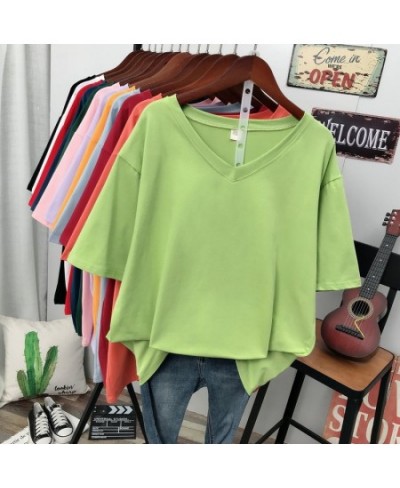 Plus Size T Shirt Solid V Neck Tshirt 100% Cotton L-6XL Short Sleeve Women's Top Basic Summer Couple Oversized T Shirts $35.4...