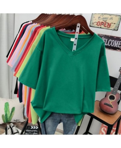 Plus Size T Shirt Solid V Neck Tshirt 100% Cotton L-6XL Short Sleeve Women's Top Basic Summer Couple Oversized T Shirts $35.4...