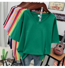 Plus Size T Shirt Solid V Neck Tshirt 100% Cotton L-6XL Short Sleeve Women's Top Basic Summer Couple Oversized T Shirts $35.4...