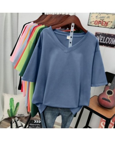 Plus Size T Shirt Solid V Neck Tshirt 100% Cotton L-6XL Short Sleeve Women's Top Basic Summer Couple Oversized T Shirts $35.4...