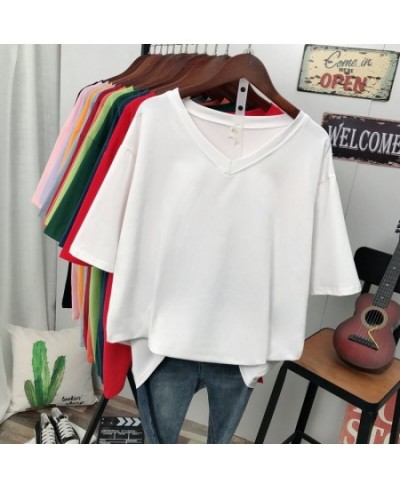 Plus Size T Shirt Solid V Neck Tshirt 100% Cotton L-6XL Short Sleeve Women's Top Basic Summer Couple Oversized T Shirts $35.4...