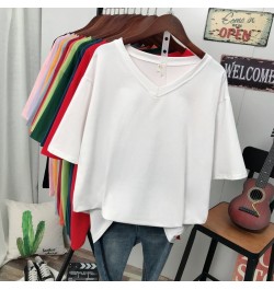 Plus Size T Shirt Solid V Neck Tshirt 100% Cotton L-6XL Short Sleeve Women's Top Basic Summer Couple Oversized T Shirts $35.4...