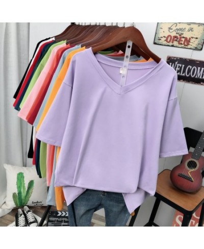 Plus Size T Shirt Solid V Neck Tshirt 100% Cotton L-6XL Short Sleeve Women's Top Basic Summer Couple Oversized T Shirts $35.4...