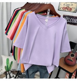 Plus Size T Shirt Solid V Neck Tshirt 100% Cotton L-6XL Short Sleeve Women's Top Basic Summer Couple Oversized T Shirts $35.4...