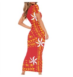 Fashion Polynesian Tribal Samoan Tahiti Tiare Red Maxi O Neck Bodycon Women Dresses Ladies Short Sleeves Casual Dress For $40...