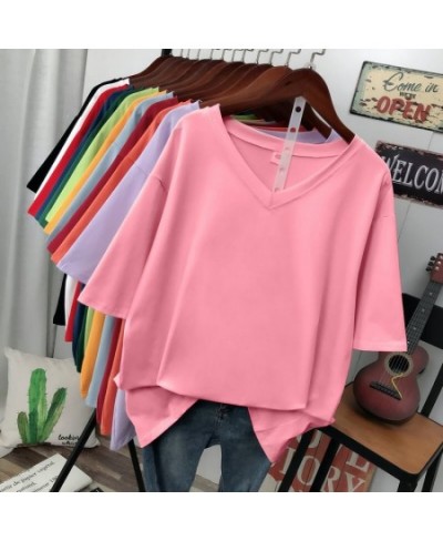 Plus Size T Shirt Solid V Neck Tshirt 100% Cotton L-6XL Short Sleeve Women's Top Basic Summer Couple Oversized T Shirts $35.4...