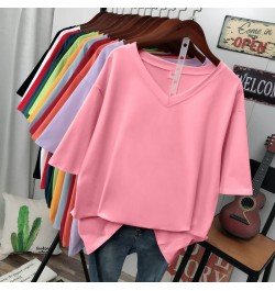 Plus Size T Shirt Solid V Neck Tshirt 100% Cotton L-6XL Short Sleeve Women's Top Basic Summer Couple Oversized T Shirts $35.4...