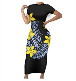 Fashion Polynesian Tribal Samoan Tahiti Tiare Red Maxi O Neck Bodycon Women Dresses Ladies Short Sleeves Casual Dress For $40...