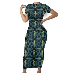 Fashion Polynesian Tribal Samoan Tahiti Tiare Red Maxi O Neck Bodycon Women Dresses Ladies Short Sleeves Casual Dress For $40...