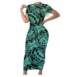 Fashion Polynesian Tribal Samoan Tahiti Tiare Red Maxi O Neck Bodycon Women Dresses Ladies Short Sleeves Casual Dress For $40...