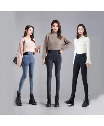 Basic Stretch Fitness Leggings Women Retro Thicken Oversize Jeans High Waist Skinny Pencil Pants Warm Slim Hip Lift Sweatpant...