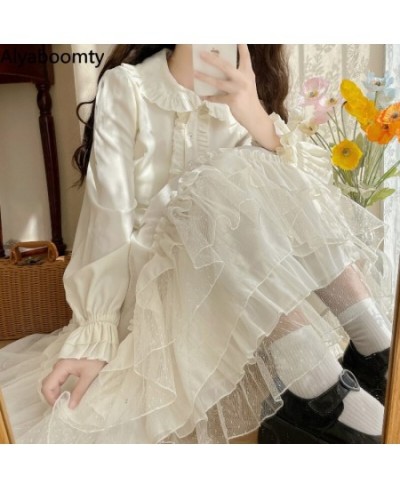 Japanese Lolita Style Autumn Spring Women Skirt High Waist White Apricot Fairy Princess Skirt Cute Kawaii Layered Ruffles Ski...