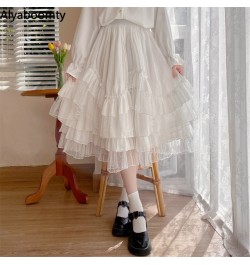 Japanese Lolita Style Autumn Spring Women Skirt High Waist White Apricot Fairy Princess Skirt Cute Kawaii Layered Ruffles Ski...