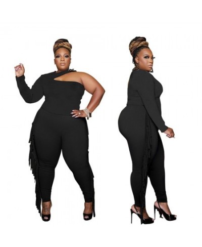 Plus Size Two-piece Sets Women Fashion Hanging Strapless Tops + Tassel Tight Pants Suit Elegant Casual Commute Large Size $57...