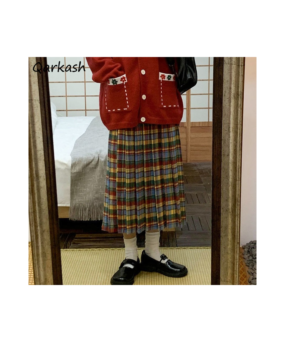 Colorful Plaid Skirts Women Pleated Sweet Harajuku Midi Loose Japanese Students Hipster New-arrival All-match Casual Soft Chi...