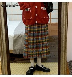 Colorful Plaid Skirts Women Pleated Sweet Harajuku Midi Loose Japanese Students Hipster New-arrival All-match Casual Soft Chi...