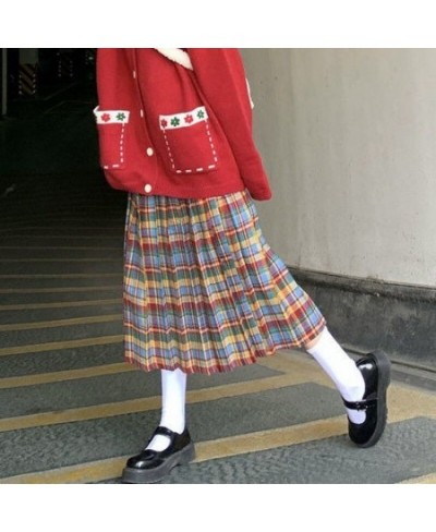 Colorful Plaid Skirts Women Pleated Sweet Harajuku Midi Loose Japanese Students Hipster New-arrival All-match Casual Soft Chi...