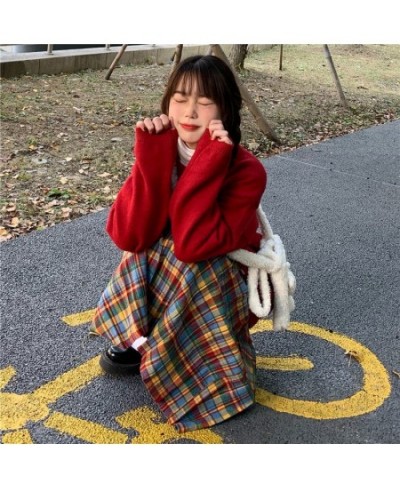 Colorful Plaid Skirts Women Pleated Sweet Harajuku Midi Loose Japanese Students Hipster New-arrival All-match Casual Soft Chi...