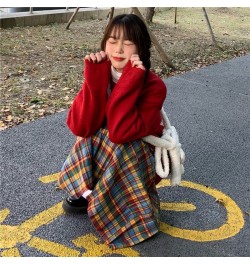 Colorful Plaid Skirts Women Pleated Sweet Harajuku Midi Loose Japanese Students Hipster New-arrival All-match Casual Soft Chi...