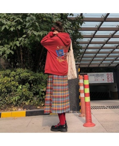 Colorful Plaid Skirts Women Pleated Sweet Harajuku Midi Loose Japanese Students Hipster New-arrival All-match Casual Soft Chi...