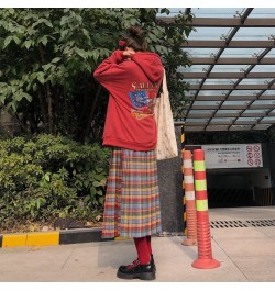 Colorful Plaid Skirts Women Pleated Sweet Harajuku Midi Loose Japanese Students Hipster New-arrival All-match Casual Soft Chi...