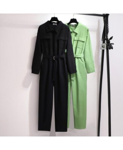 2023 spring autumn plus size jumpsuits for women large long sleeves loose casual jump suit belt black green 3XL 4XL 5XL 6XL 7...