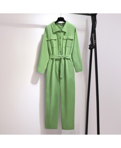 2023 spring autumn plus size jumpsuits for women large long sleeves loose casual jump suit belt black green 3XL 4XL 5XL 6XL 7...