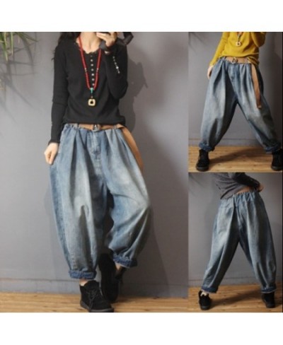 Women Spring Elastic Waist Loose Denim Harem Trousers Jeans Female Vintage Knickerbockers Ladies Casual Denim Pants 2023 $64....