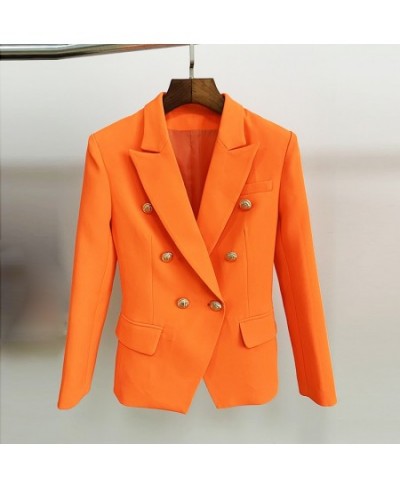 HIGH QUALITY 2023 Designer Blazer Women's Lion Buttons Double Breasted Blazer Jacket Neon Orange $85.18 - Suits & Sets