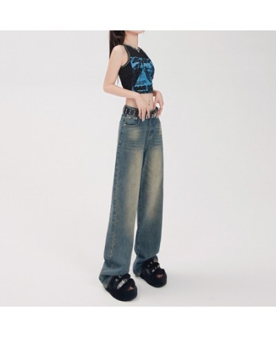 Blue Jeans for Women 2022 New Washed Low Waist Jeans Vintage Boyfriend Jeans for Women Straight Full Length Y2k Pants $58.73 ...