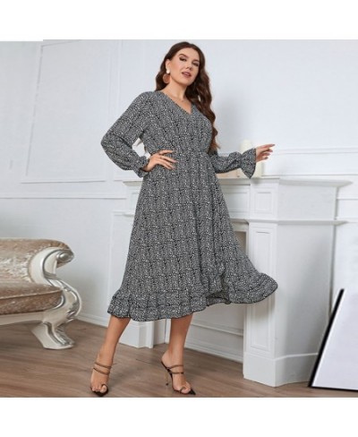 Plus Size Dresses for Women 2022 Elegant Autumn Long Sleeve Midi Ruffles Dress Sexy V Neck Floral Printed Ladies Party Dress ...