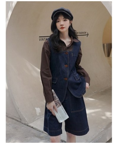 Denim Vest & Shorts Two Piece Set 2022 Autumn Women Streetwear Retro Hip Hop Loose Sleeveless Coat Wide Leg Shorts Outfit 761...