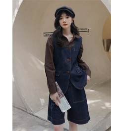 Denim Vest & Shorts Two Piece Set 2022 Autumn Women Streetwear Retro Hip Hop Loose Sleeveless Coat Wide Leg Shorts Outfit 761...