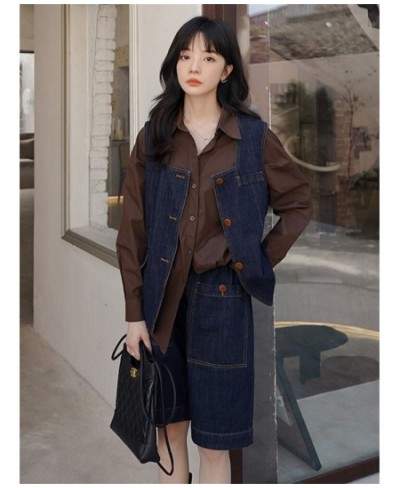 Denim Vest & Shorts Two Piece Set 2022 Autumn Women Streetwear Retro Hip Hop Loose Sleeveless Coat Wide Leg Shorts Outfit 761...