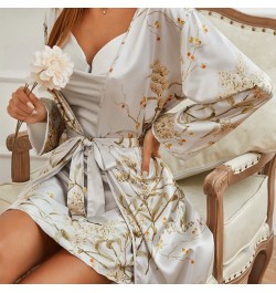 2 Piece Sexy Robe and Gown Set for Women Floral Satin Silk Bathrobe Kimono Long Sleeve V Neck Nighty Nightgown Home Clothes $...