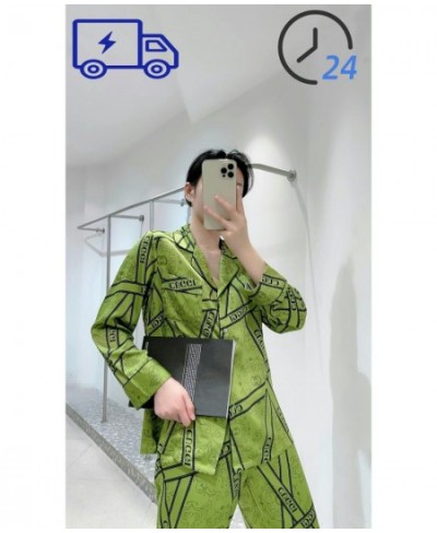 Spring New Pajamas Women's Printed Long-sleeved Ice Silk Suit Cardigan Can Be Worn Outside Women's Household Clothes.Pajama S...