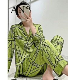 Spring New Pajamas Women's Printed Long-sleeved Ice Silk Suit Cardigan Can Be Worn Outside Women's Household Clothes.Pajama S...