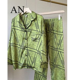 Spring New Pajamas Women's Printed Long-sleeved Ice Silk Suit Cardigan Can Be Worn Outside Women's Household Clothes.Pajama S...