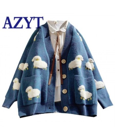 2023 Autumn Winter Knitted Cardigan Cute Cartoon Print V Neck Women Sweater Coat Korean Style Cardigan Sweater For Women $44....