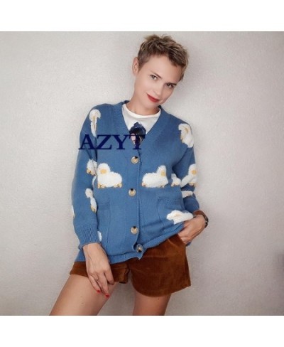 2023 Autumn Winter Knitted Cardigan Cute Cartoon Print V Neck Women Sweater Coat Korean Style Cardigan Sweater For Women $44....