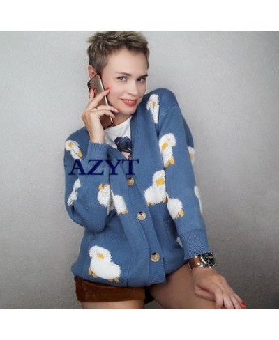 2023 Autumn Winter Knitted Cardigan Cute Cartoon Print V Neck Women Sweater Coat Korean Style Cardigan Sweater For Women $44....