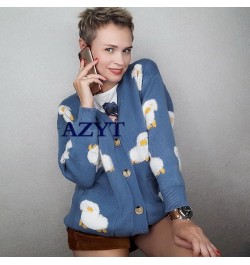 2023 Autumn Winter Knitted Cardigan Cute Cartoon Print V Neck Women Sweater Coat Korean Style Cardigan Sweater For Women $44....