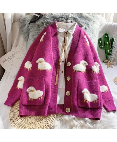 2023 Autumn Winter Knitted Cardigan Cute Cartoon Print V Neck Women Sweater Coat Korean Style Cardigan Sweater For Women $44....