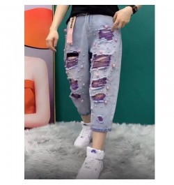 2023 Summer Women New Fashion Beaded Holes Loose Jeans Ladies High Waist Personality Thin Denim Pants Y2k Mom Ripped Jean Gre...