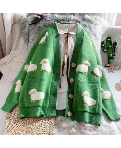 2023 Autumn Winter Knitted Cardigan Cute Cartoon Print V Neck Women Sweater Coat Korean Style Cardigan Sweater For Women $44....