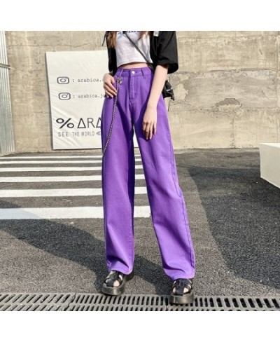 Women's Jeans Baggy Vintage Straight High Waist Korean Fashion Streetwear Casual Pants Femme Wide Leg Purple Mom Denim Trouse...