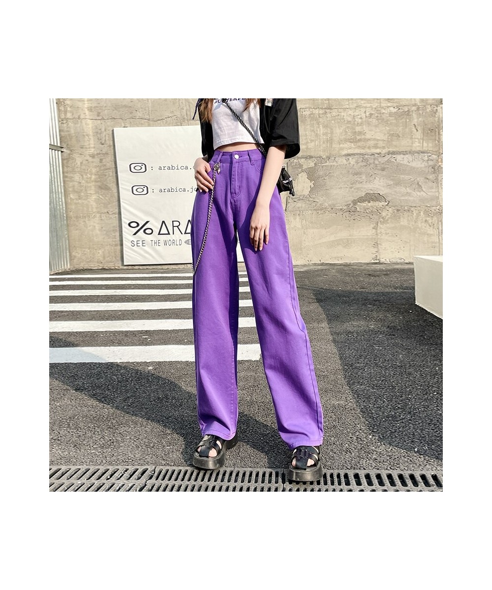 Women's Jeans Baggy Vintage Straight High Waist Korean Fashion Streetwear Casual Pants Femme Wide Leg Purple Mom Denim Trouse...