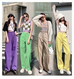 Women's Jeans Baggy Vintage Straight High Waist Korean Fashion Streetwear Casual Pants Femme Wide Leg Purple Mom Denim Trouse...