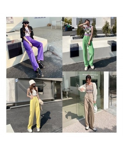 Women's Jeans Baggy Vintage Straight High Waist Korean Fashion Streetwear Casual Pants Femme Wide Leg Purple Mom Denim Trouse...