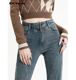 Blue Jeans for Women 2023 New Spliced Burr High Waisted Jeans Vintage Stretch Slim Flare Jeans Full Length Y2k Pants $57.27 -...